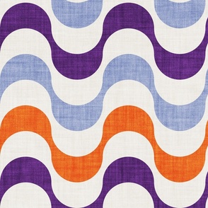 Large jumbo scale // Groovy waves // orange violet and beige horizontal wavy retro stripes