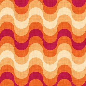 Normal scale // Groovy waves // carmine red orange and ivory horizontal wavy retro stripes