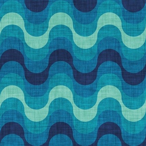 Normal scale // Groovy waves // blue teal and spearmint horizontal wavy retro stripes