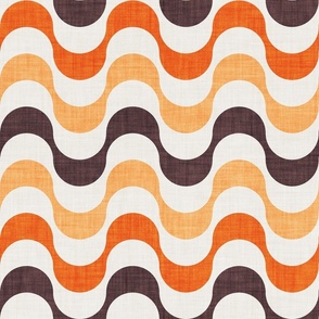 Normal scale // Groovy waves // orange jon brown and beige horizontal wavy retro stripes