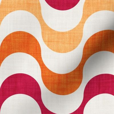 Normal scale // Groovy waves // carmine red orange and beige horizontal wavy retro stripes