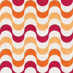 Normal scale // Groovy waves // carmine red orange and beige horizontal wavy retro stripes