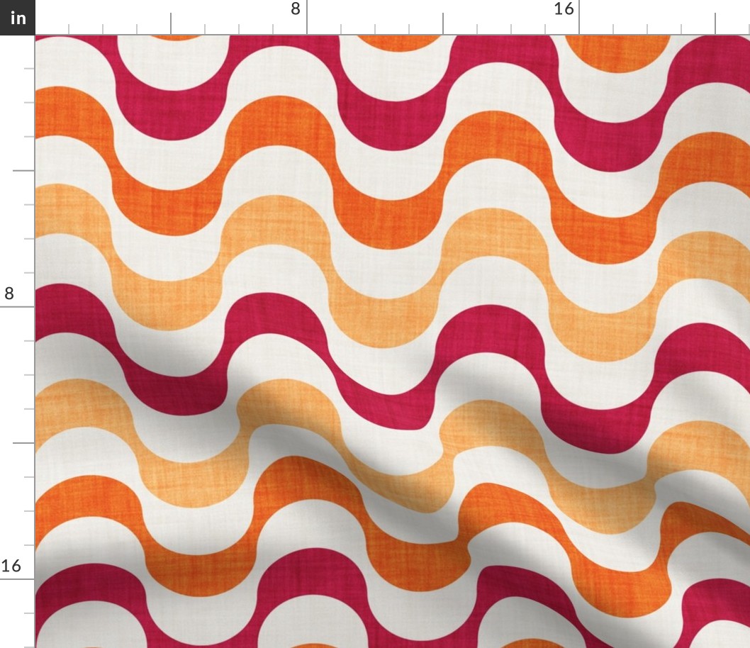 Normal scale // Groovy waves // carmine red orange and beige horizontal wavy retro stripes