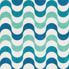 Normal scale // scale // Groovy waves // teal spearmint and beige horizontal wavy retro stripes