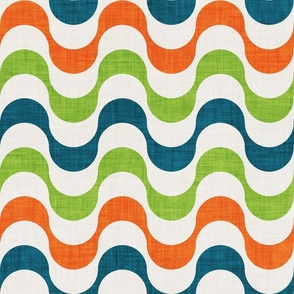 Normal scale // Groovy waves // orange limerick green blue lagoon and beige horizontal wavy retro stripes