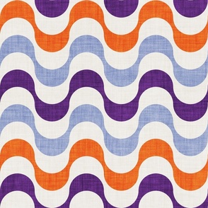 Normal scale // Groovy waves // orange violet and beige horizontal wavy retro stripes