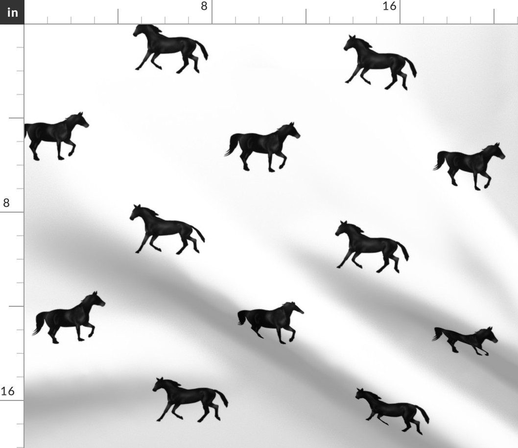 Black and White Horse Silhouette medium scale fabric