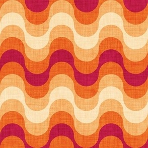 Small scale // Groovy waves // carmine red orange and ivory horizontal wavy retro stripes