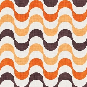 Small scale // Groovy waves // orange jon brown and beige horizontal wavy retro stripes