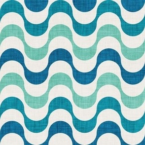 Small scale // scale // Groovy waves // teal spearmint and beige horizontal wavy retro stripes