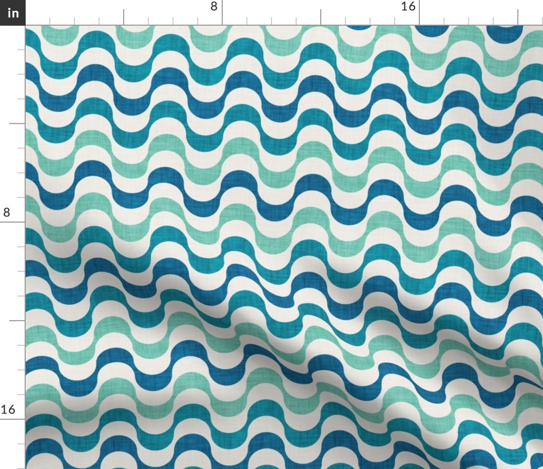 Small scale // scale // Groovy waves // teal spearmint and beige horizontal wavy retro stripes
