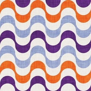 Small scale // Groovy waves // orange violet and beige horizontal wavy retro stripes