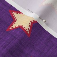 Normal scale // Groovy stars // violet textured background ivory stitched stars cardinal red outlined