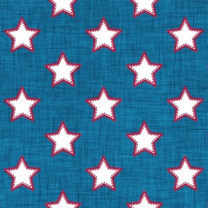 Normal scale // Groovy stars // allports blue textured background white stitched stars cardinal red outlined