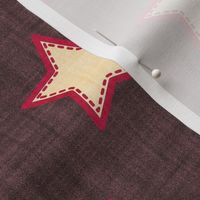 Normal scale // Groovy stars // jon brown textured background beige stitched stars cardinal red outlined
