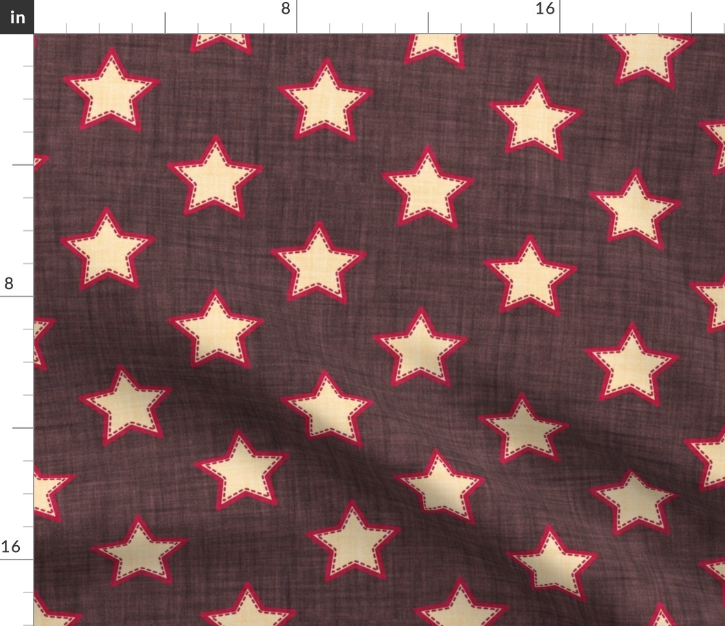 Normal scale // Groovy stars // jon brown textured background beige stitched stars cardinal red outlined