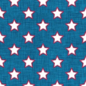 Small scale // Groovy stars // allports blue textured background white stitched stars cardinal red outlined