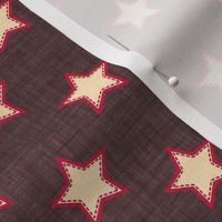 Small scale // Groovy stars // jon brown textured background beige stitched stars cardinal red outlined