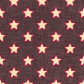 Small scale // Groovy stars // jon brown textured background beige stitched stars cardinal red outlined