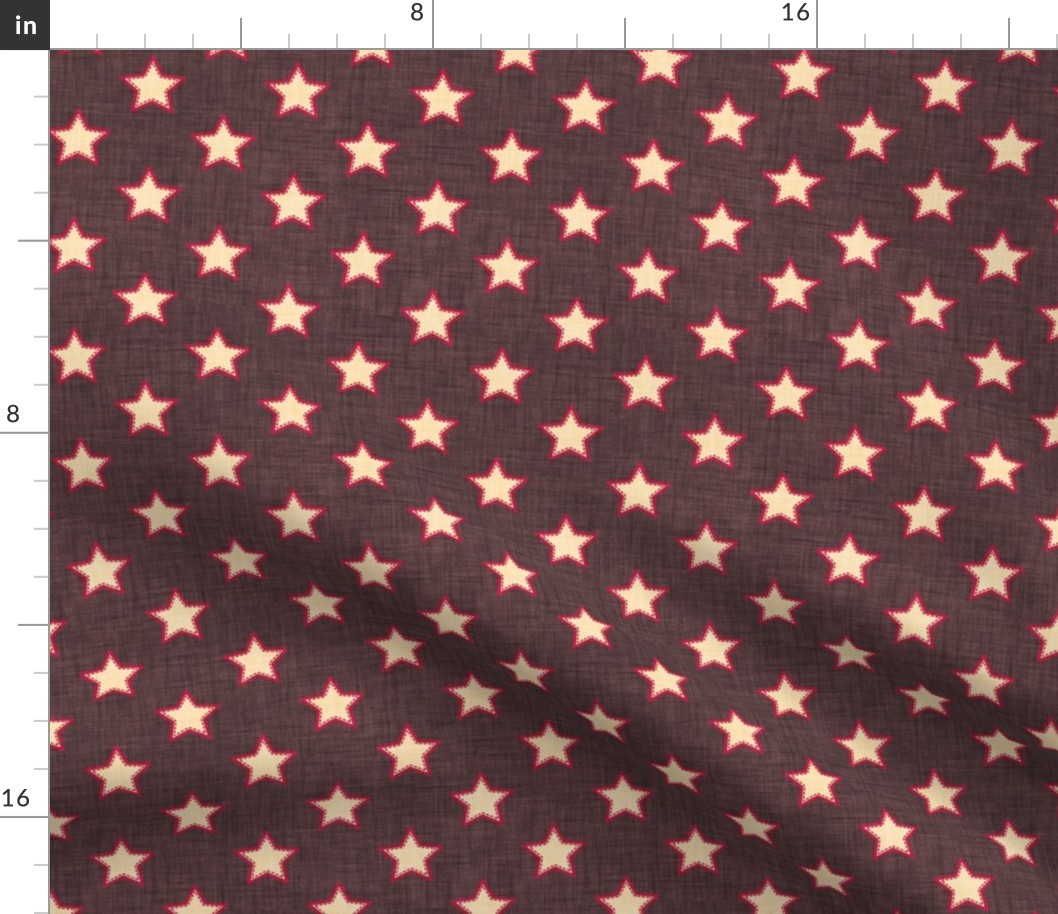 Small scale // Groovy stars // jon brown textured background beige stitched stars cardinal red outlined