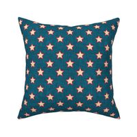 Small scale // Groovy stars // blue lagoon textured background beige stitched stars cardinal red outlined