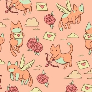 Cupid Cat Seamless Pattern - Love and Romance