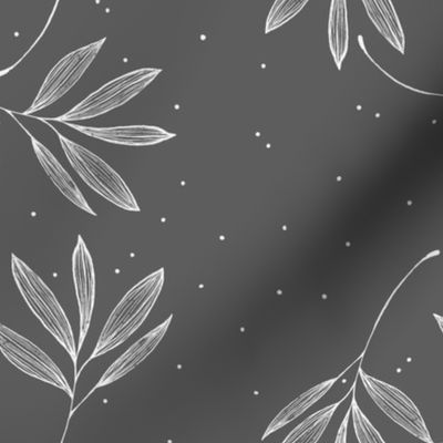 Sketched Leaves in Grey and white