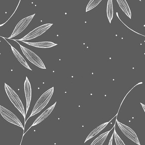 Sketched Leaves in Grey and white