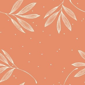 Sketched Leaves and dots in cream and orange peach