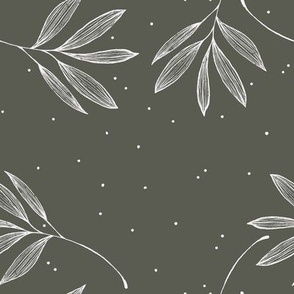 Sketched Illustrated Leaves and Dots Taupe 
