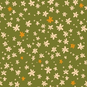 Retro flowers on green background, floral, botanical