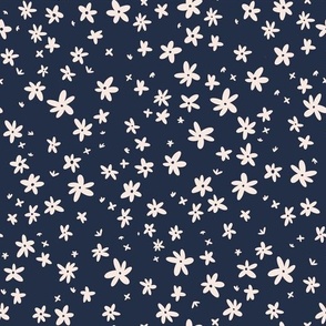 Bright flowers on navy blue background, floral, botanical