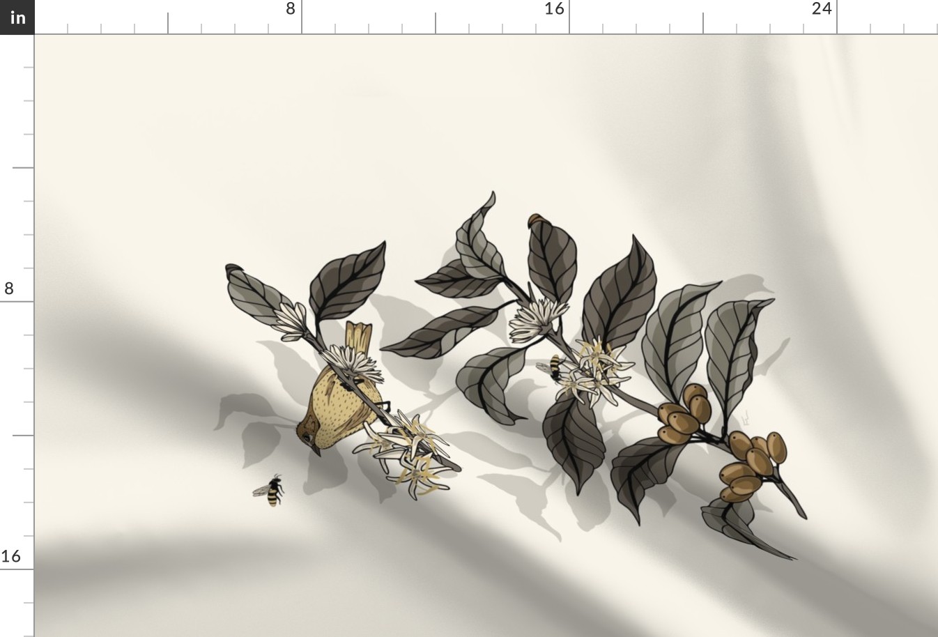 Coffee Plant, Bird, And Bee #1 - Wall Art - Sflycanvaspt