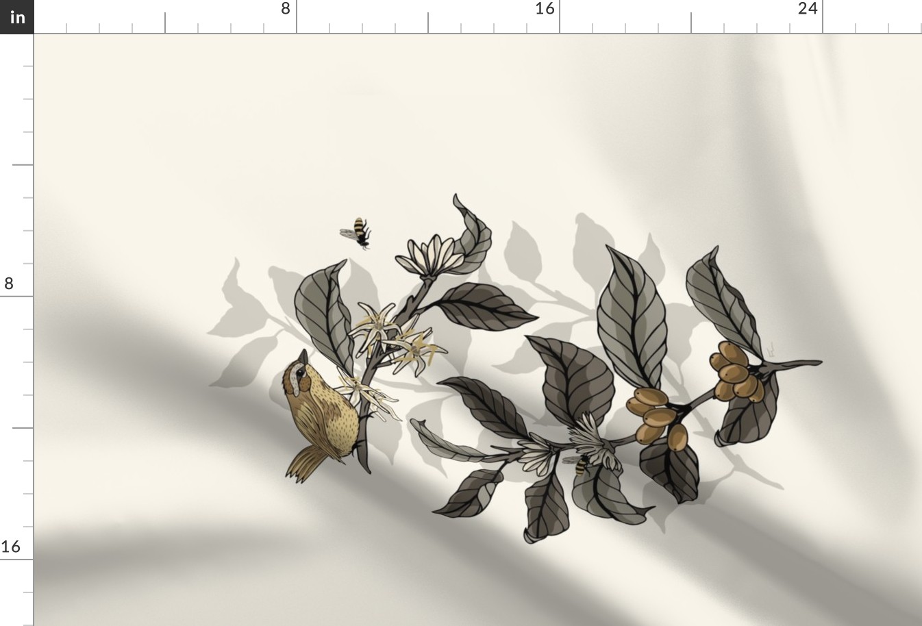 Coffee Plant, Bird, And Bee #2 - Wall Art - Sflycanvaspt