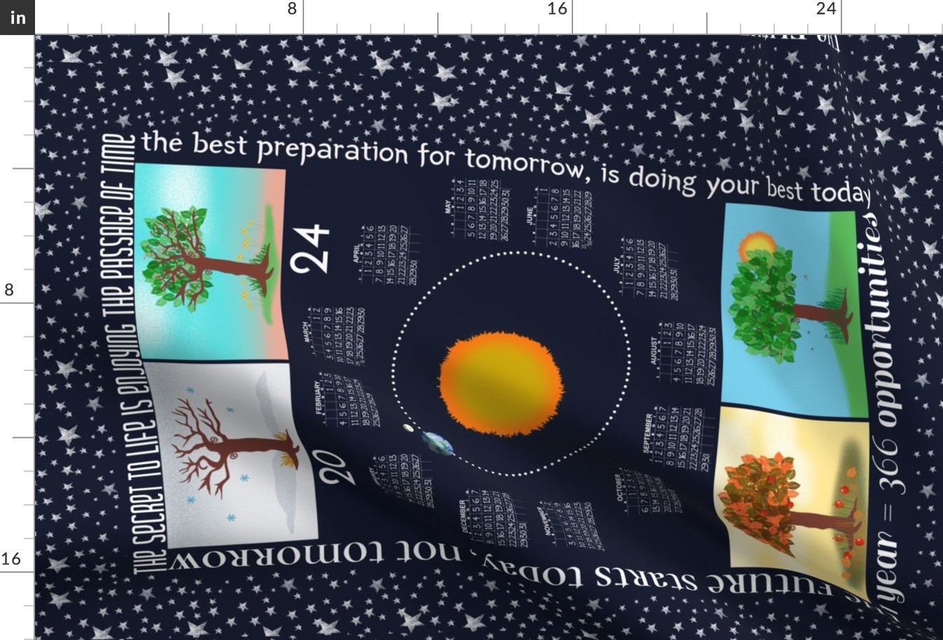 2024 Calendar Earth Orbit During the Seasons Tea Towel Wall Hanging 
