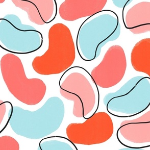 Abstract shapes, red, coral, pink, blue