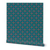 Retro Star Pattern red on teal