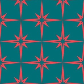 Retro Star Pattern red on teal