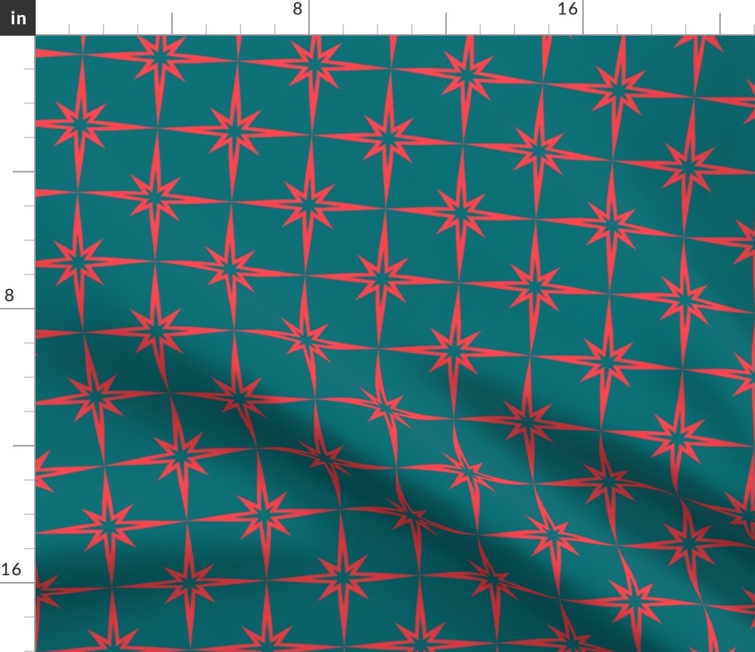 Retro Star Pattern red on teal