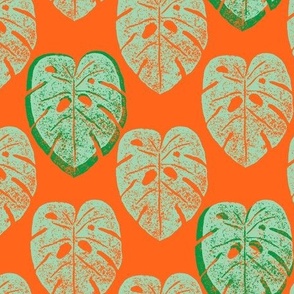 Not-so-Minimal Monstera in Mint Tangerine in Large Size