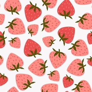 Medium // Summer Berry Field: Pink & Green Strawberry Fruit 