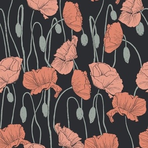 Poppy Floral - dark - large scale