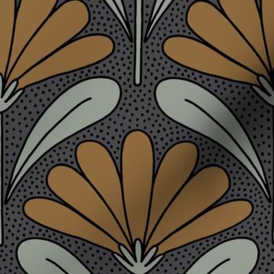 Art Deco Floral - Charcoal, Medium Scale