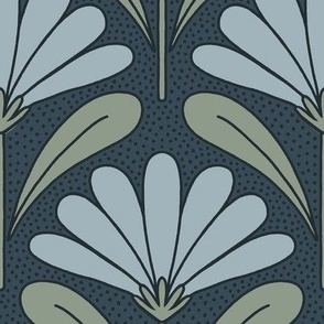 Art Deco Floral - Navy, Medium Scale