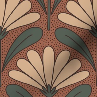 Art Deco Floral - Rust, Medium Scale
