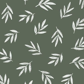 Simple leaves, botanical print, dusty green 