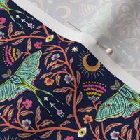 Spring Night Luna Moth Damask with moon and flowers - extra small