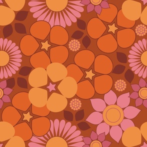 Boho Disco Floral / Gloria / Retro Hippie / Wild Rose Tangerine / Large