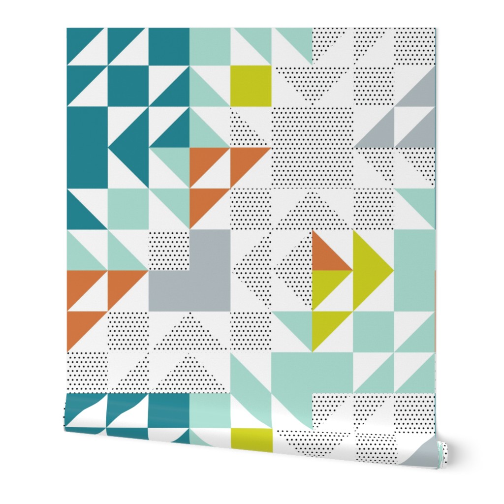 puzzle wholecloth: teal + aqua + citron + orange + gray