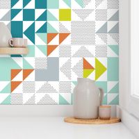 puzzle wholecloth: teal + aqua + citron + orange + gray